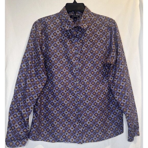 Lands End Women’s Colorful No Iron Supima Button Down Blouse Top Shirt Sz 12 - Picture 1 of 8